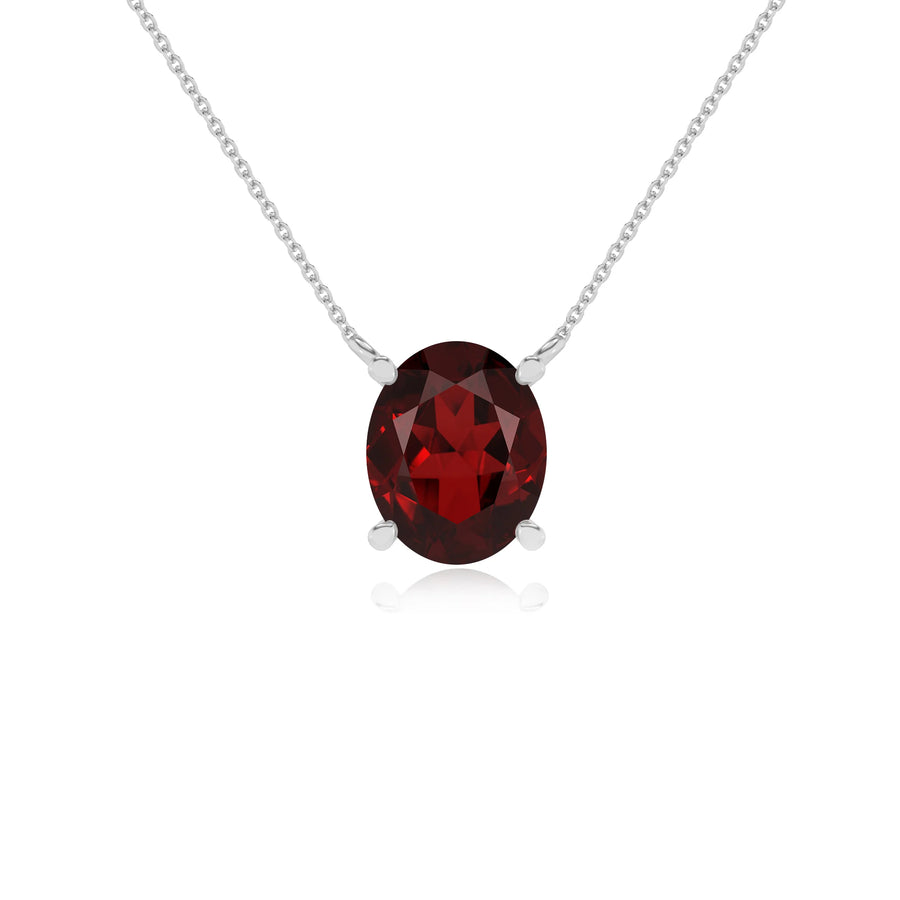 natural garnet oval solitaire necklaces in white gold 