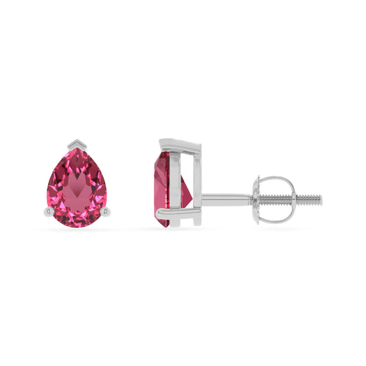 lab grown pink tourmaline pear stud earrings in white gold 