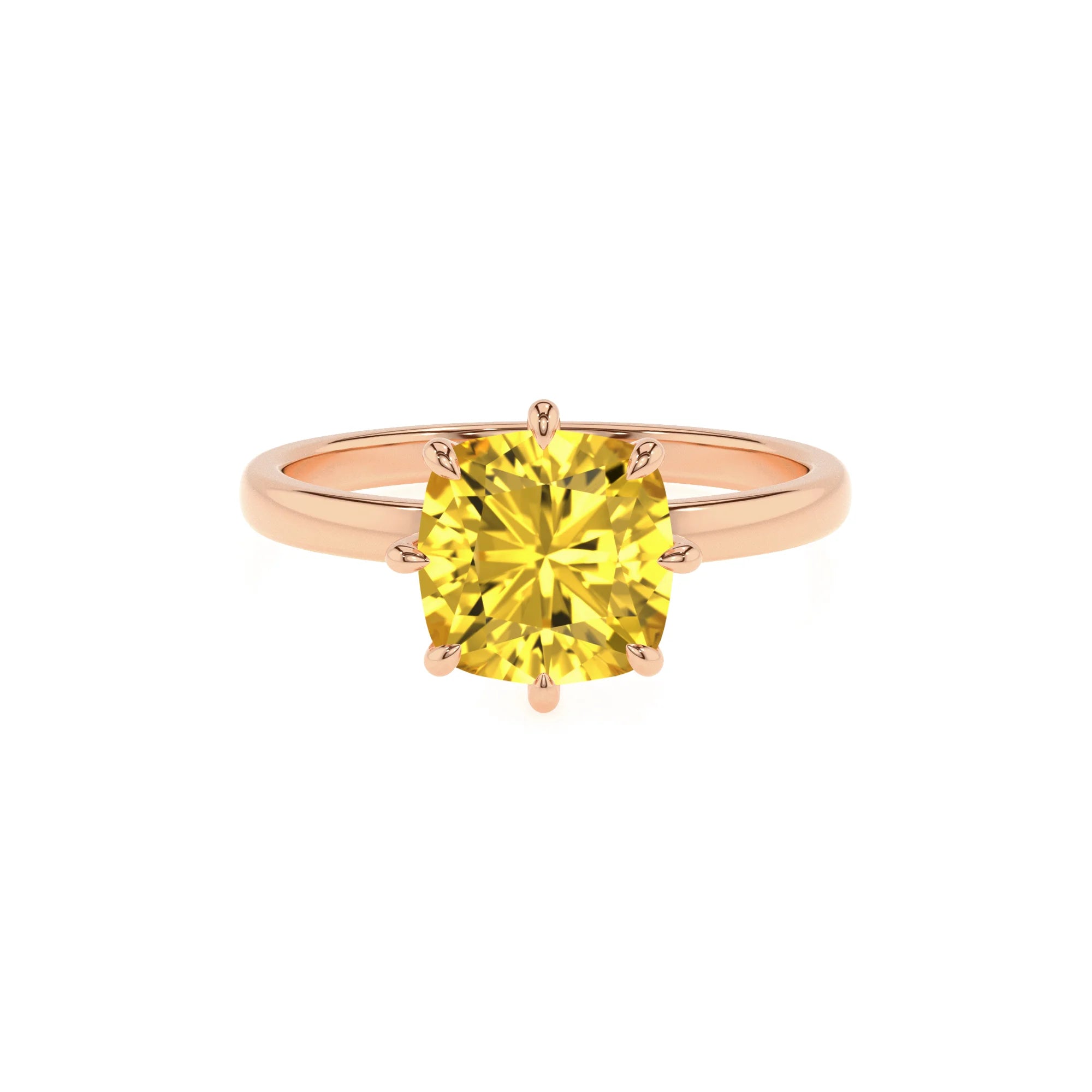 lab grown yellow-sapphire cushion solitaire rings in rose gold 