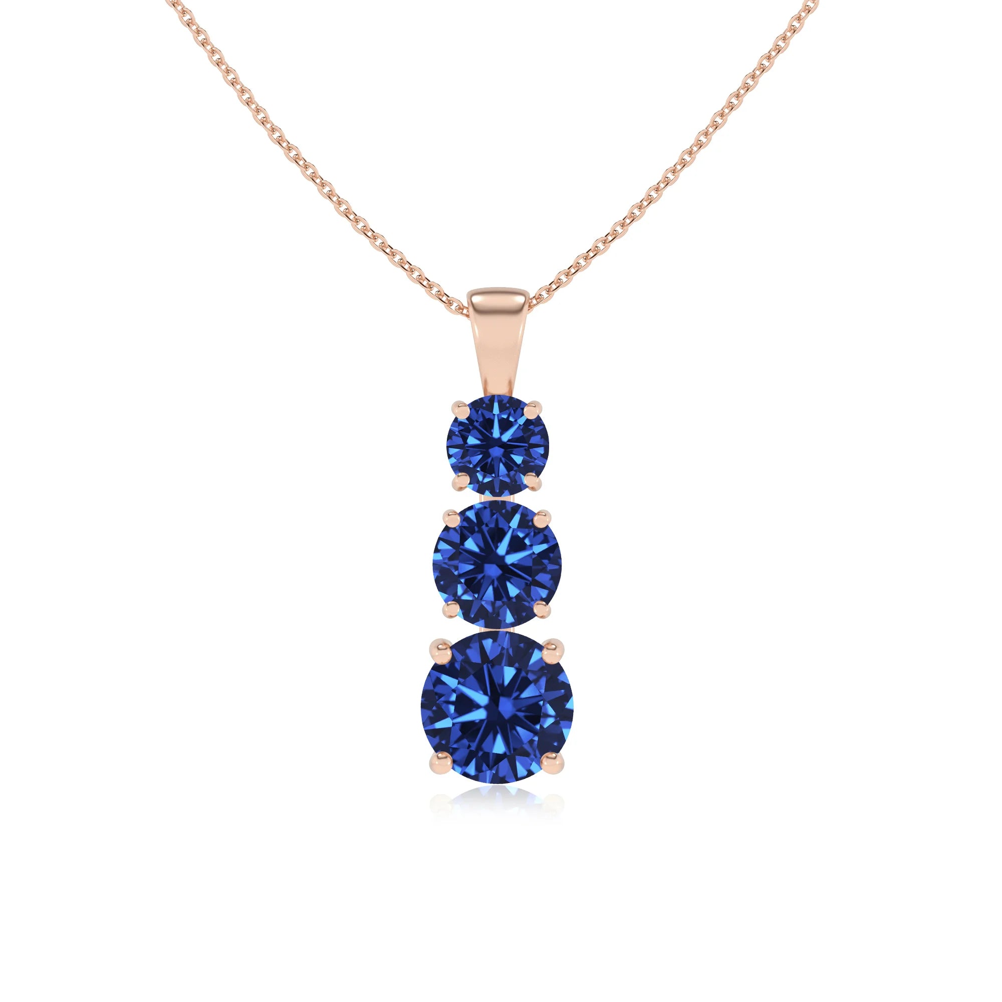 lab grown blue-sapphire round bar v-bale necklaces in rose gold 