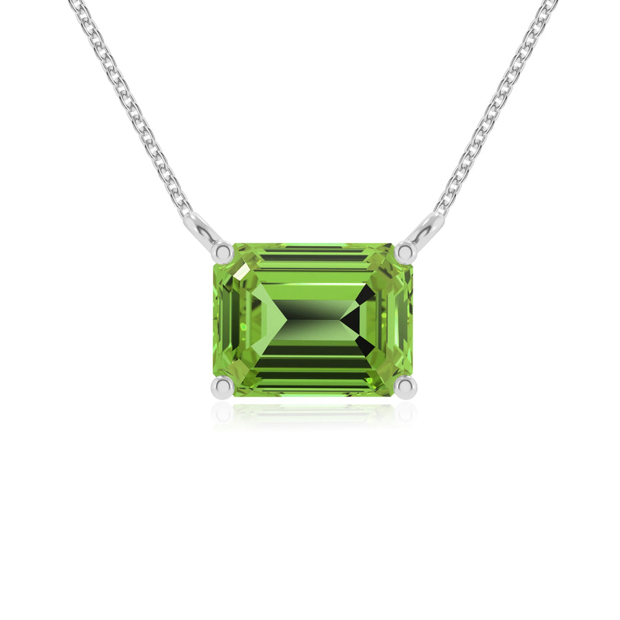 natural peridot emerald cut solitaire necklaces in white gold 
