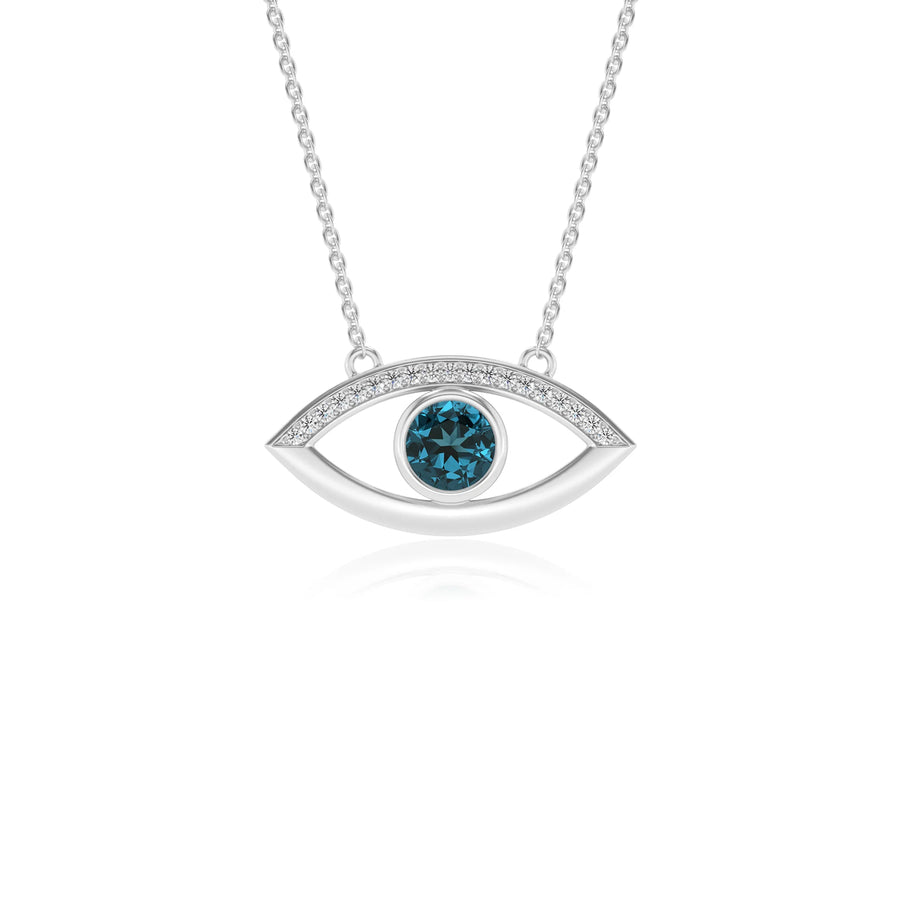 natural london-blue-topaz round solitaire necklaces in sterling silver 