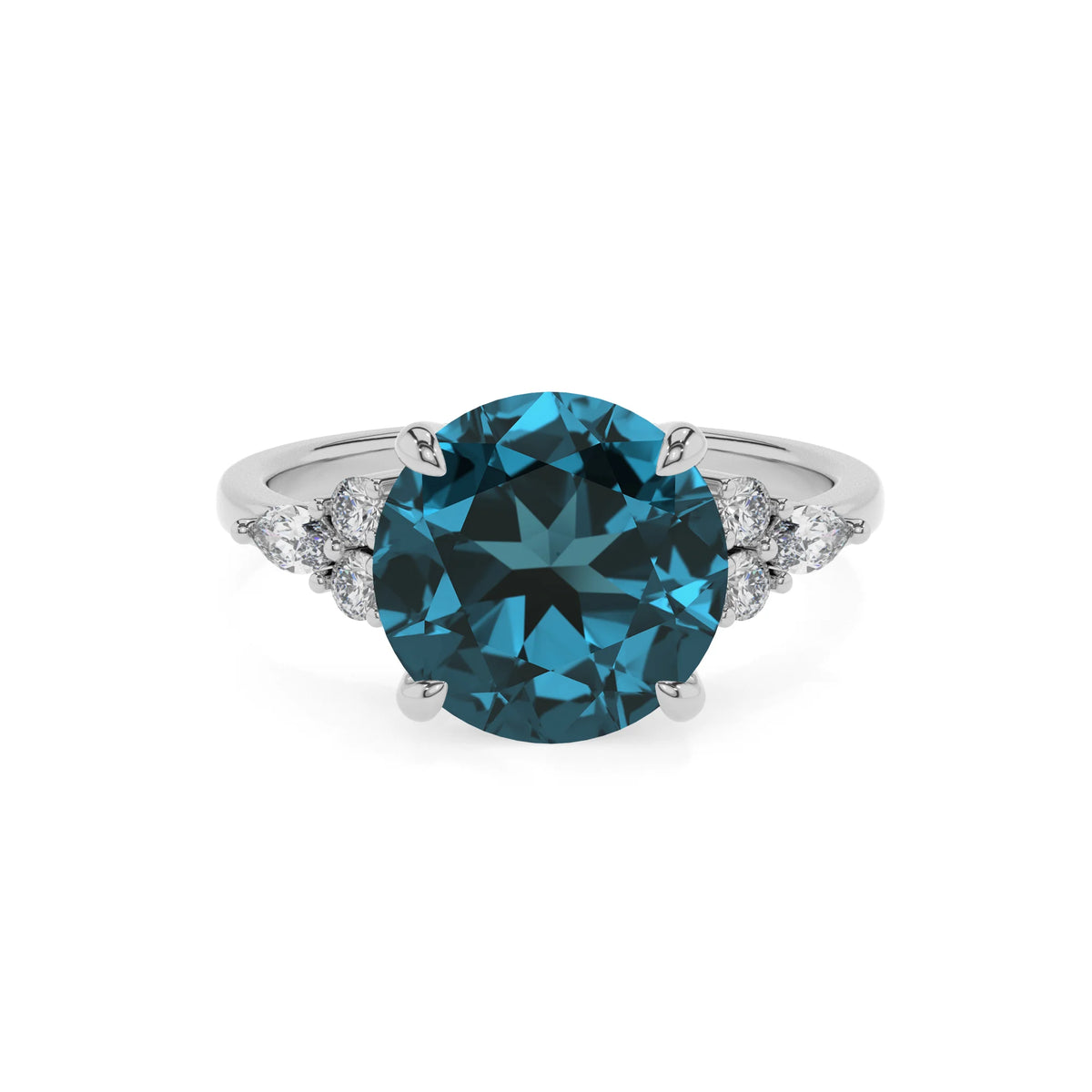 natural london-blue-topaz round solitaire rings in sterling silver 