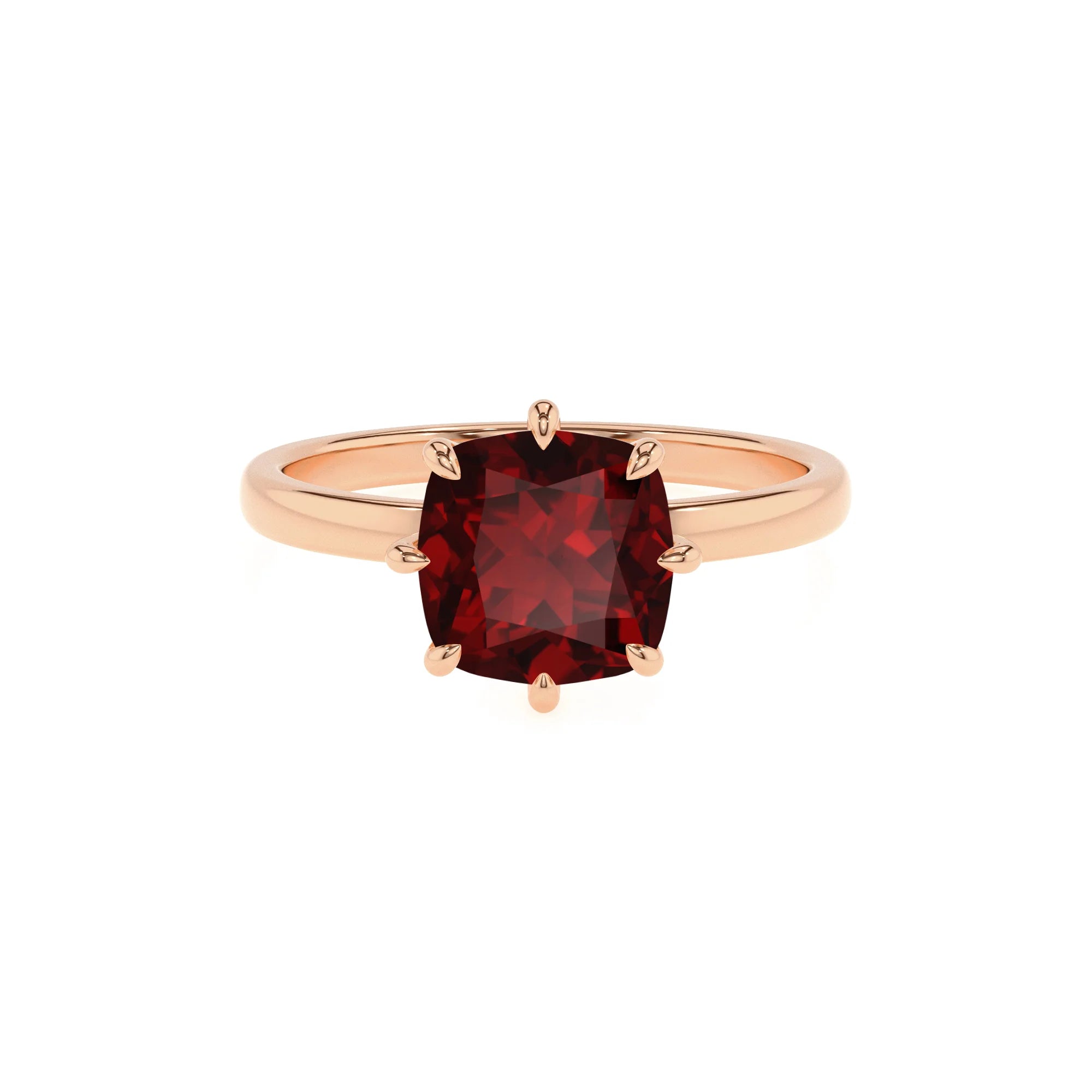 natural garnet cushion solitaire rings in rose gold 
