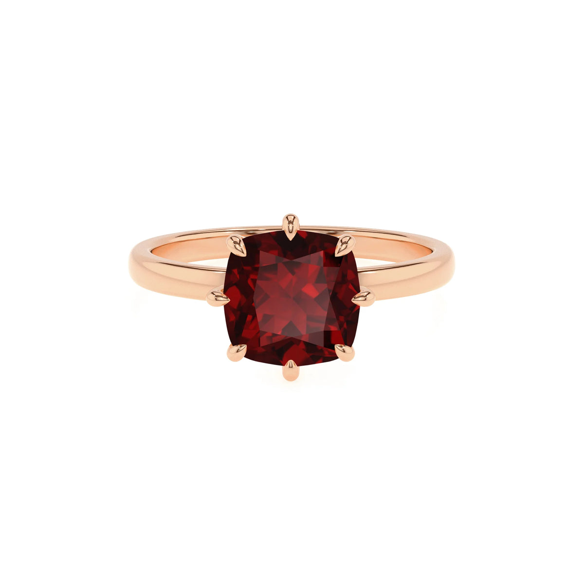 natural garnet cushion solitaire rings in rose gold 