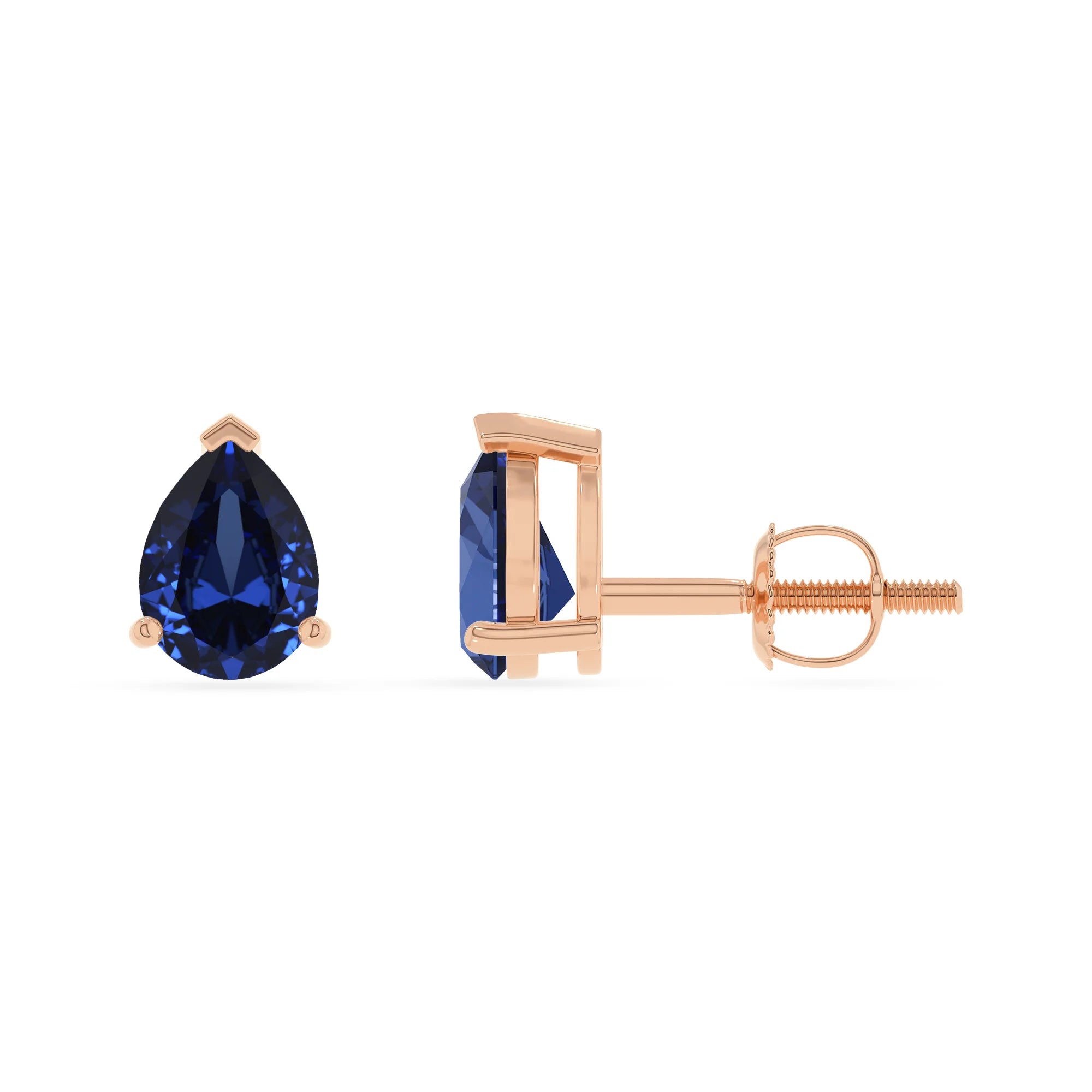 lab grown blue sapphire pear stud earrings in rose gold 