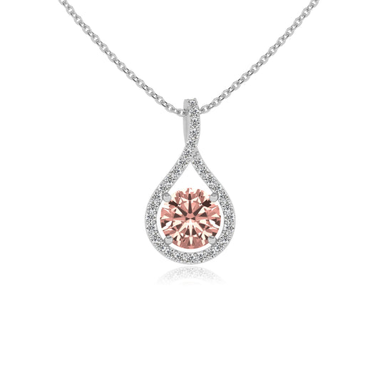 lab grown morganite round solitaire necklaces in white gold 