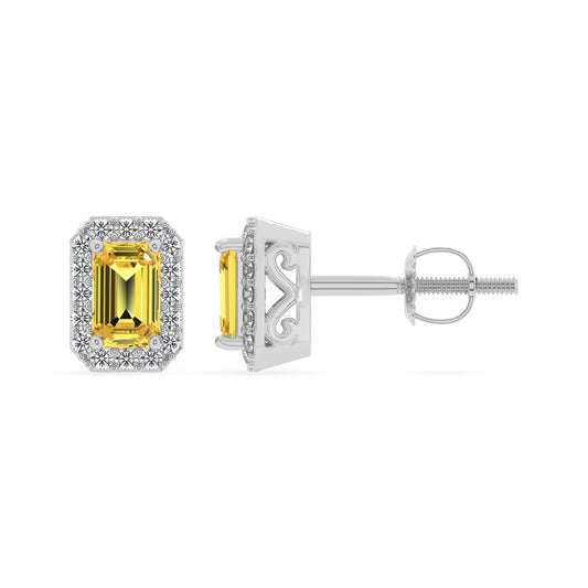lab grown yellow sapphire emerald cut stud earrings in sterling silver 