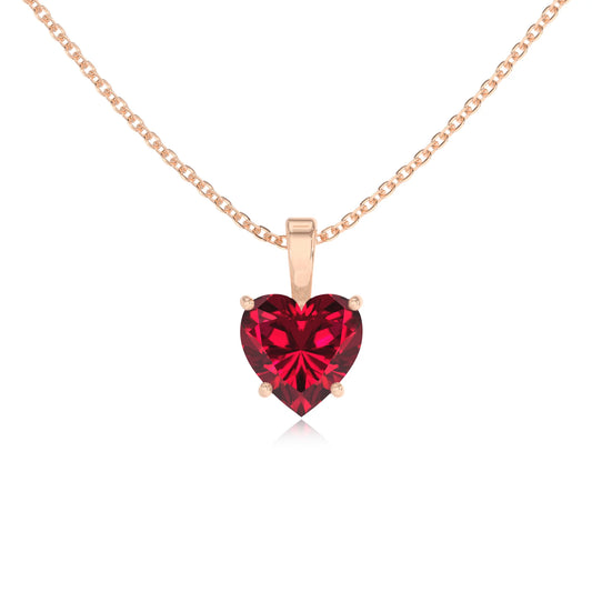 lab grown ruby heart solitaire necklaces in rose gold 