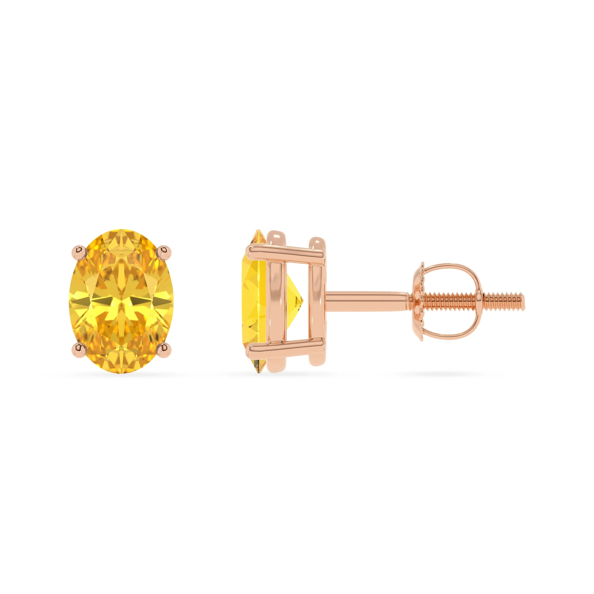 lab grown yellow sapphire oval stud earrings in rose gold 