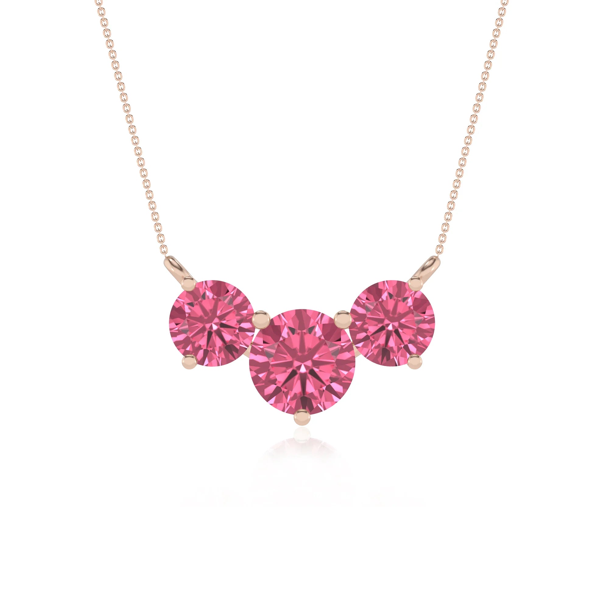 lab grown pink-tourmaline round solitaire v-bale necklaces in rose gold 