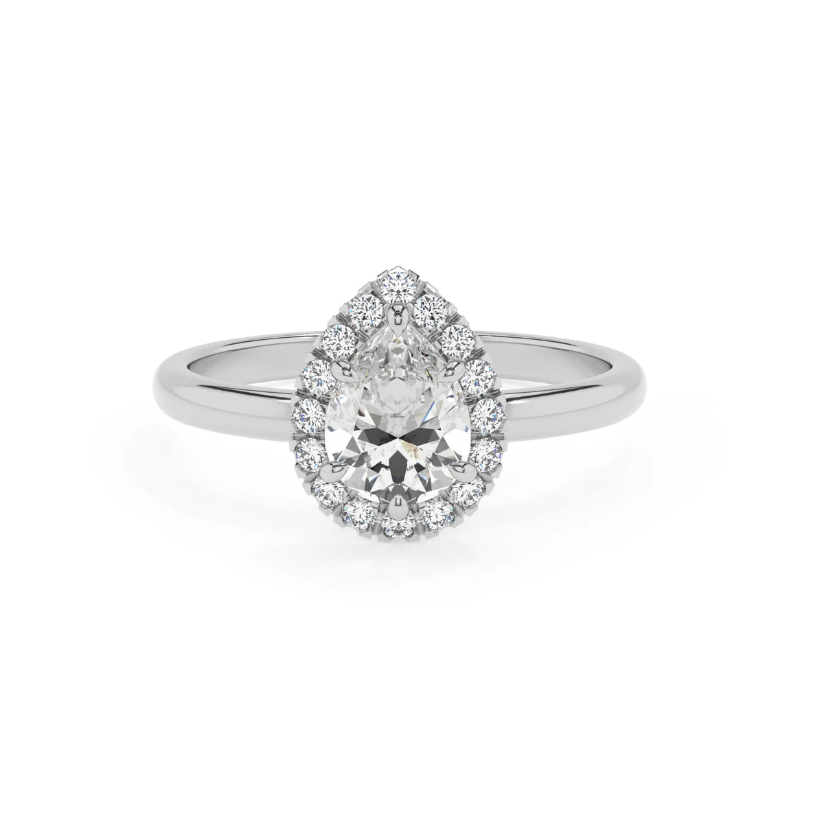 lab grown moissanite pear solitaire rings in platinum 