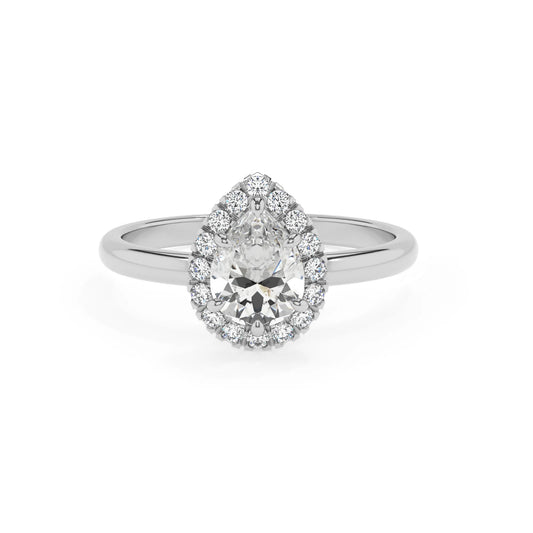 lab grown moissanite pear solitaire rings in platinum 