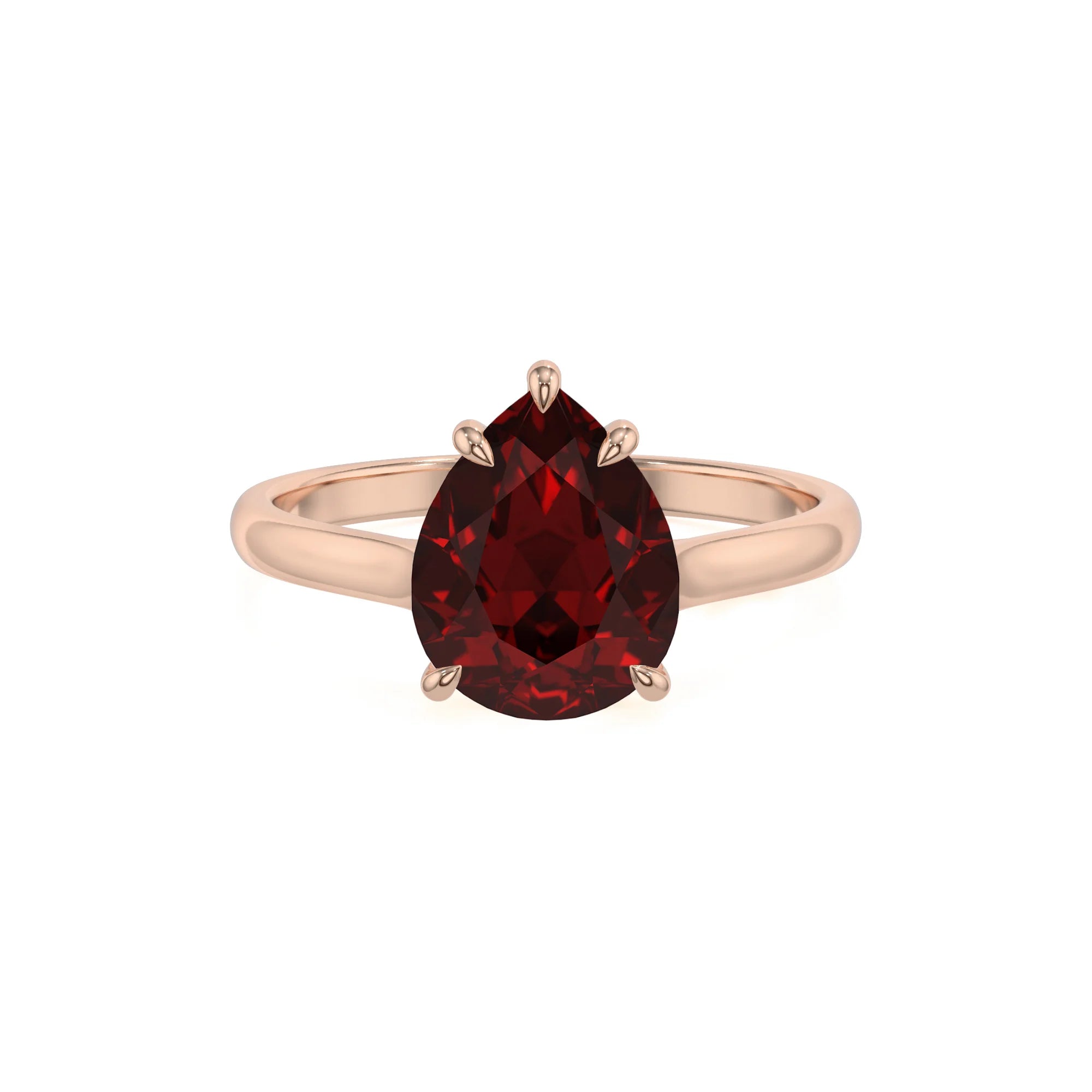 natural garnet pear solitaire rings in rose gold 