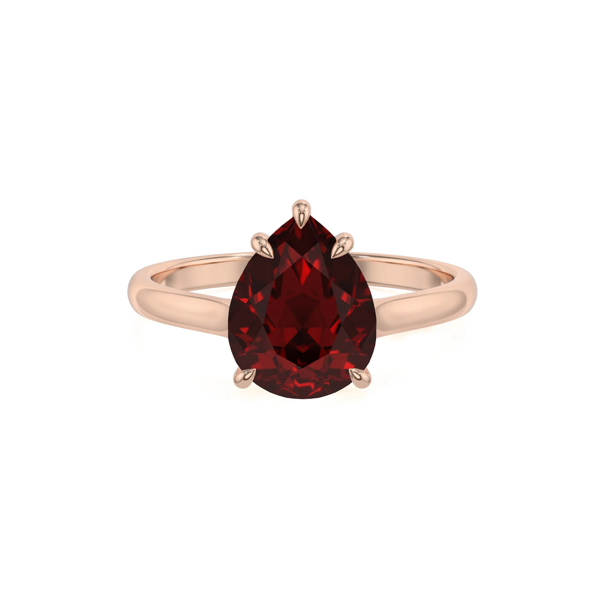 natural garnet pear solitaire rings in rose gold 