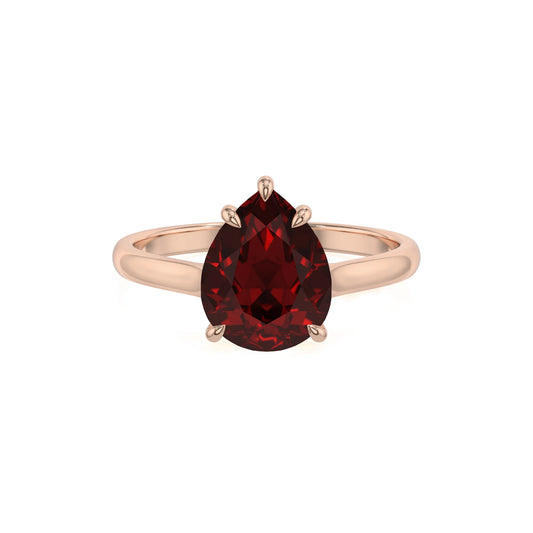 natural garnet pear solitaire rings in rose gold 