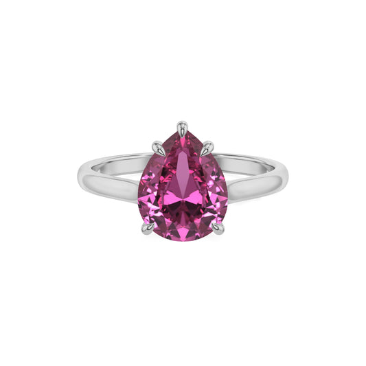 lab grown pink-sapphire pear solitaire rings in sterling silver 