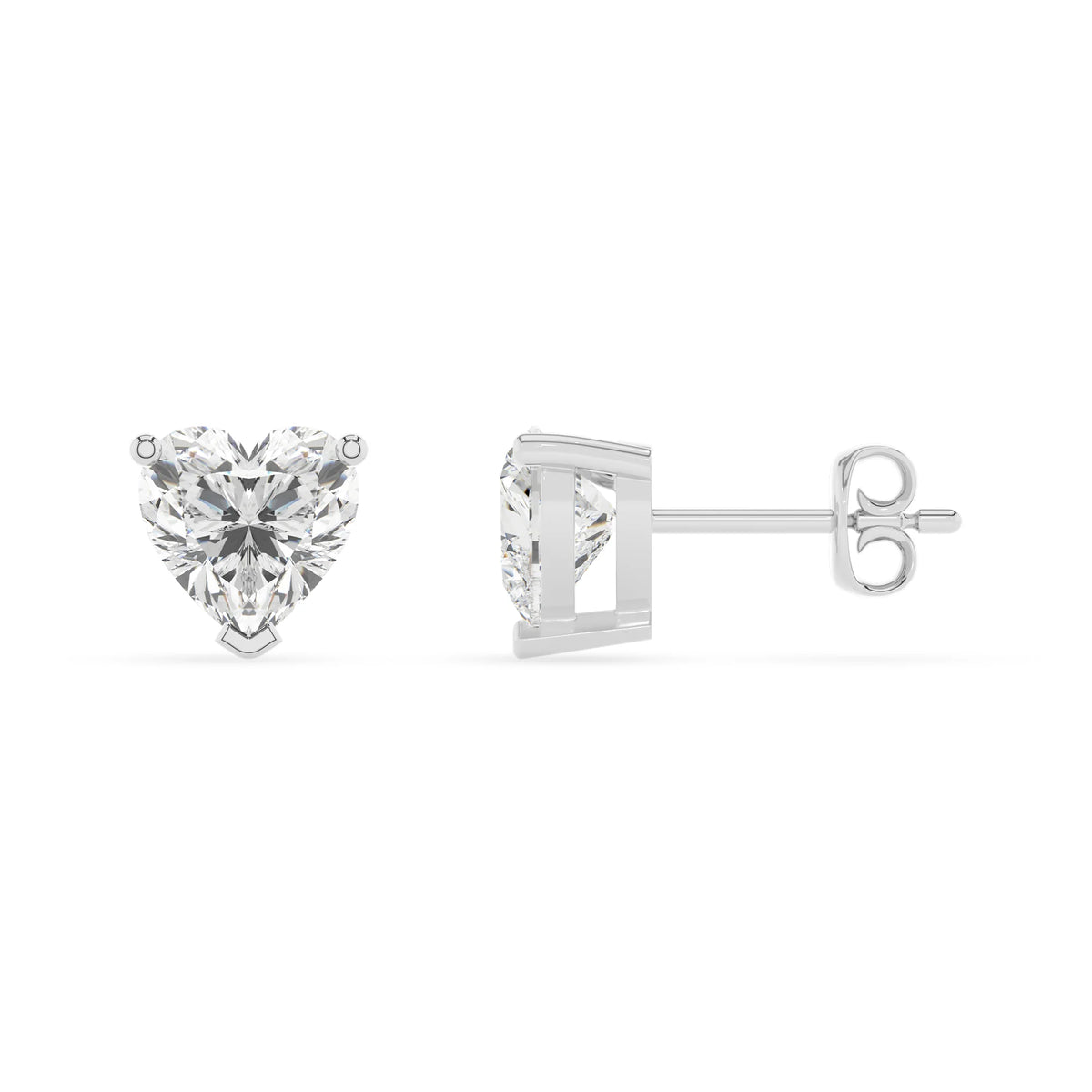 lab grown moissanite heart stud earrings in platinum 
