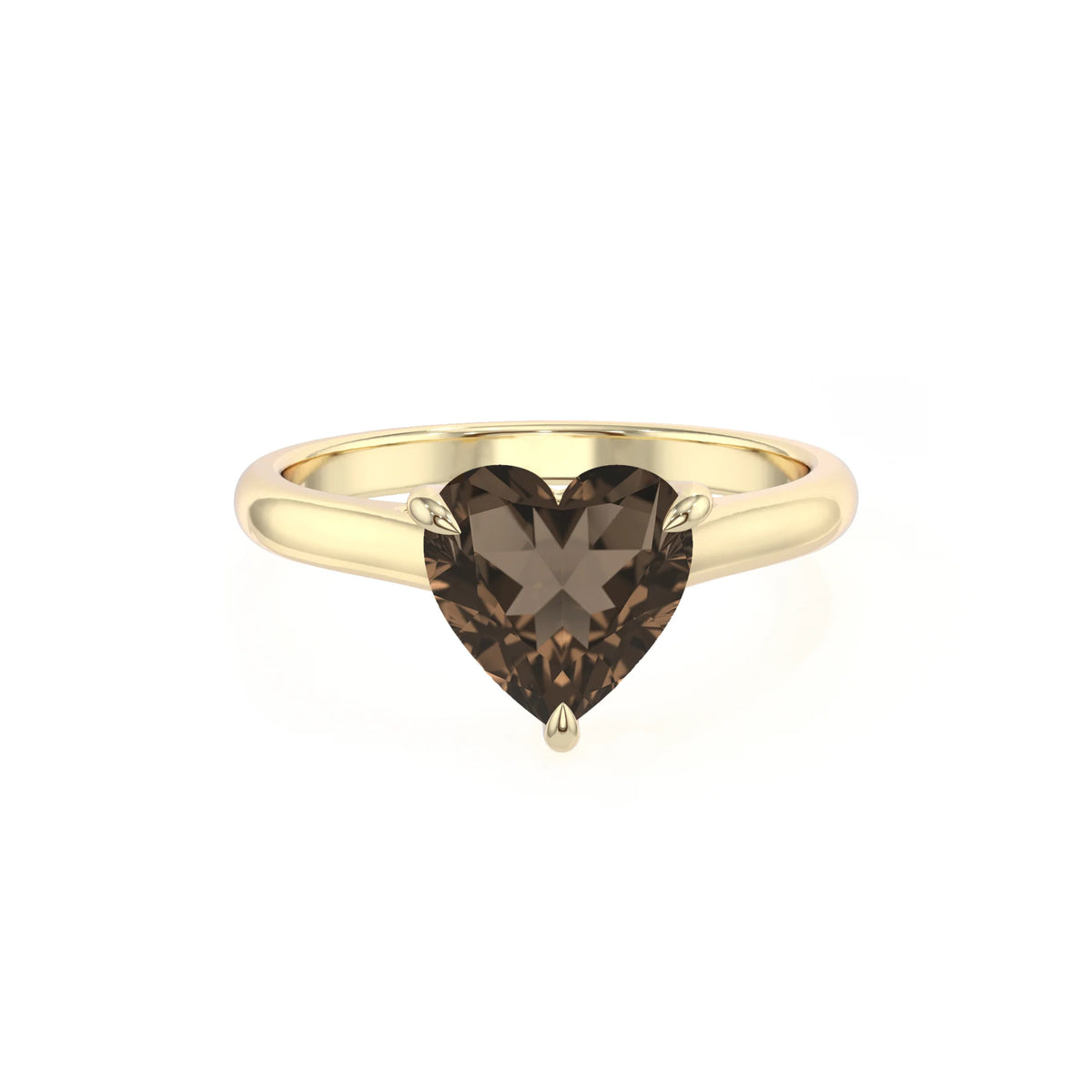 natural smoky-quartz heart solitaire rings in yellow gold 