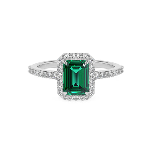 lab grown emerald octogon cut solitaire rings in sterling silver 