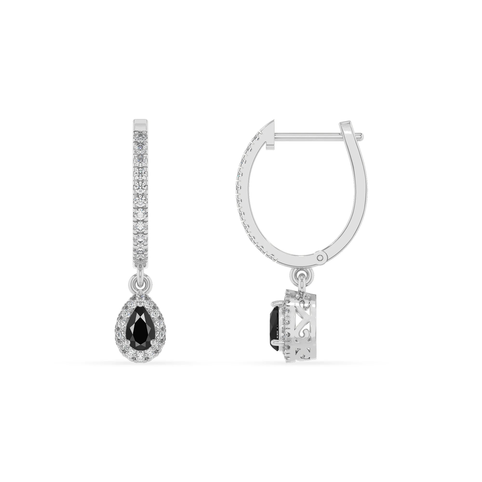 natural black onyx pear drop earrings in platinum 