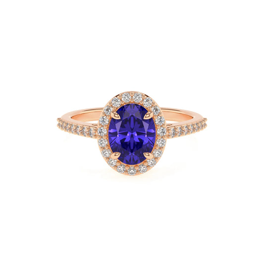 lab grown tanzanite oval solitaire rings in rose gold 