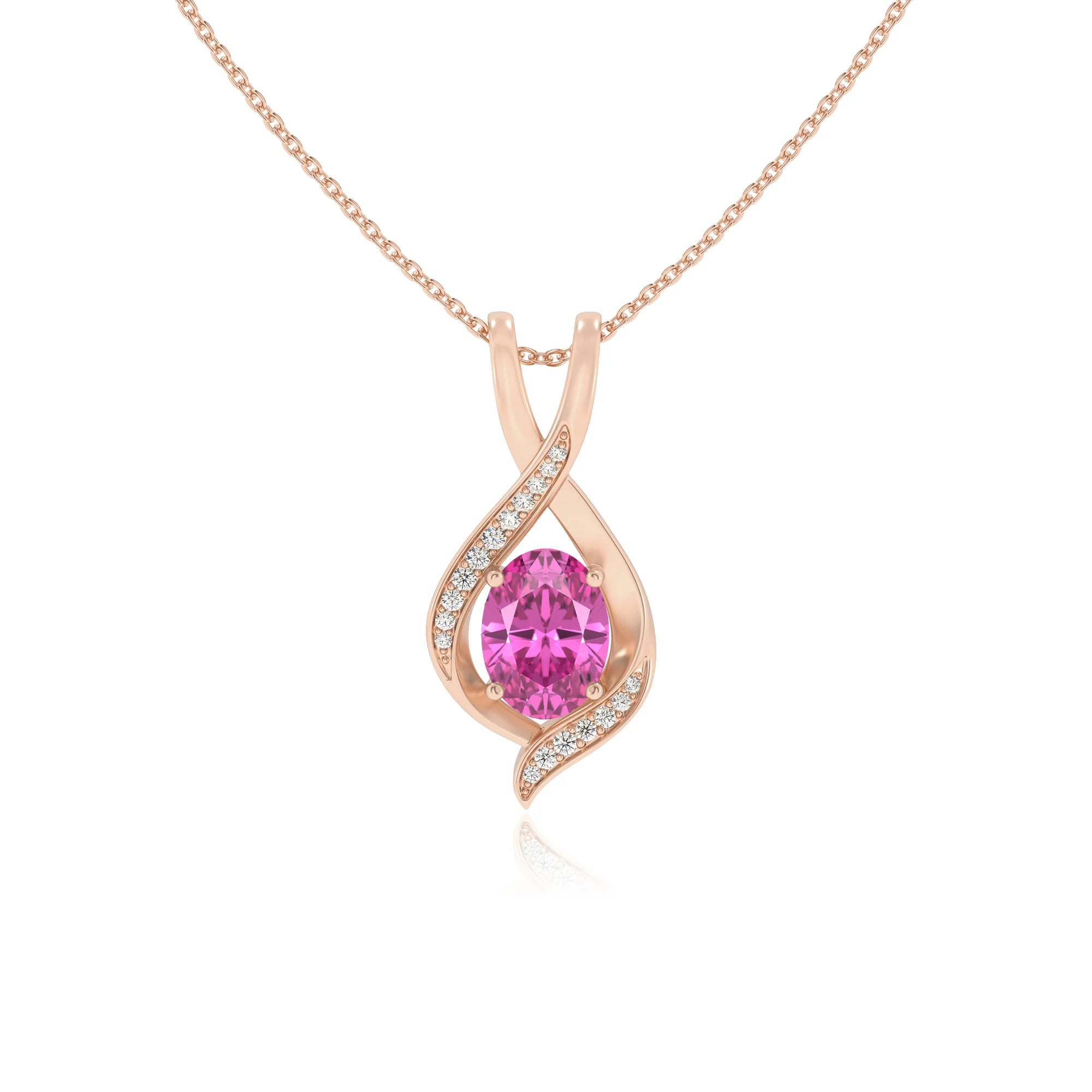 lab grown pink-sapphire oval solitaire necklaces in rose gold 