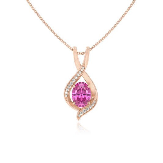 lab grown pink-sapphire oval solitaire necklaces in rose gold 