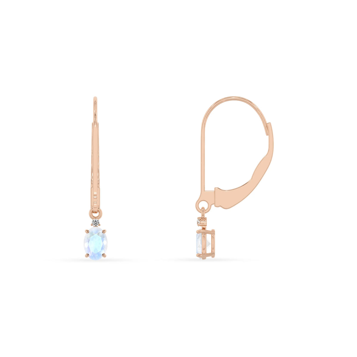 natural rainbow moonstone oval drop earrings in rose gold 
