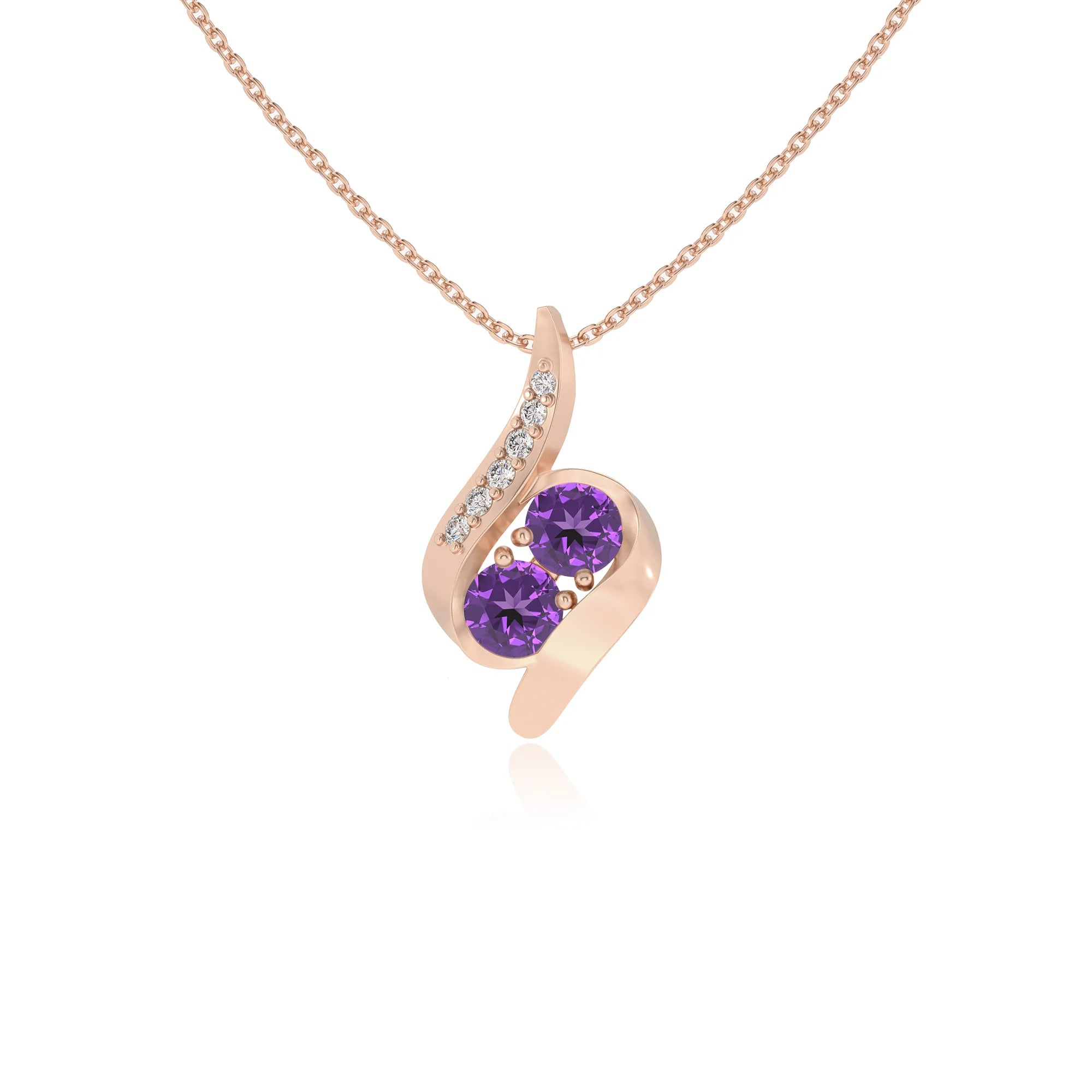 lab grown amethyst round solitaire v-bale necklaces in rose gold 
