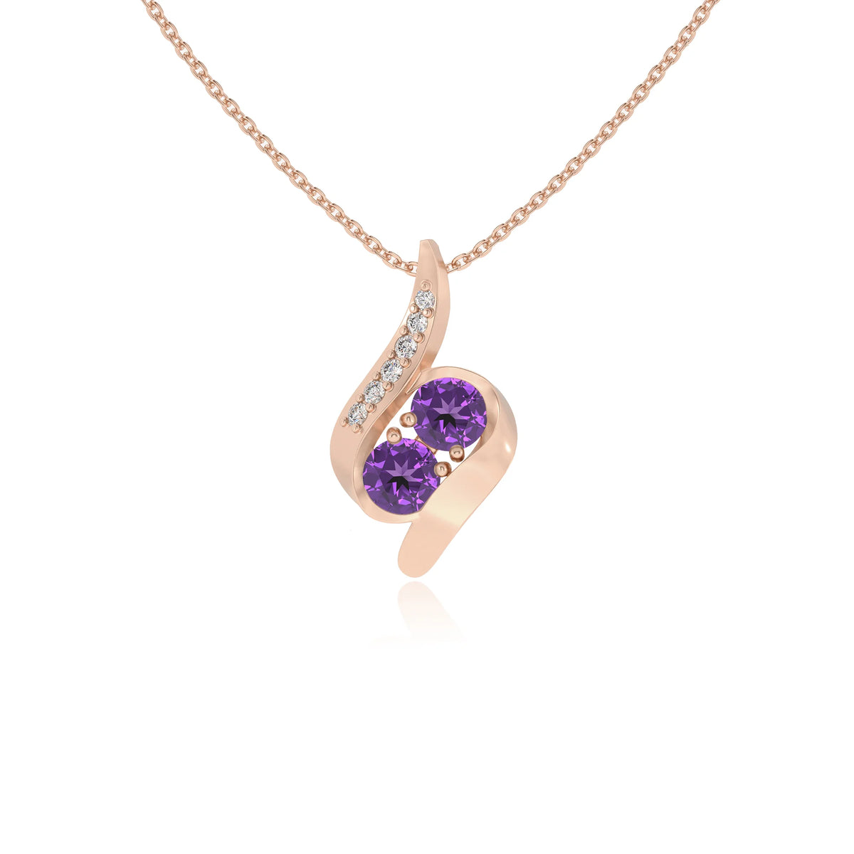 lab grown amethyst round solitaire v-bale necklaces in rose gold 