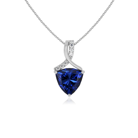 lab grown blue-sapphire trillion solitaire necklaces in white gold 