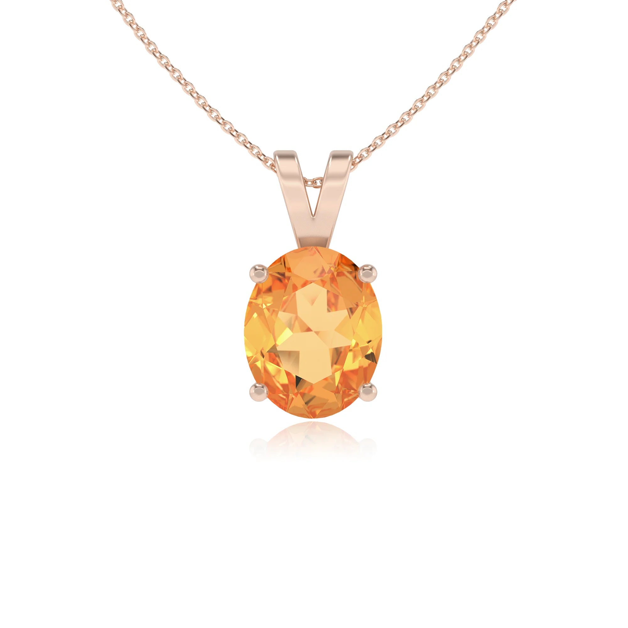 lab grown citrine oval solitaire v-bale necklaces in rose gold 