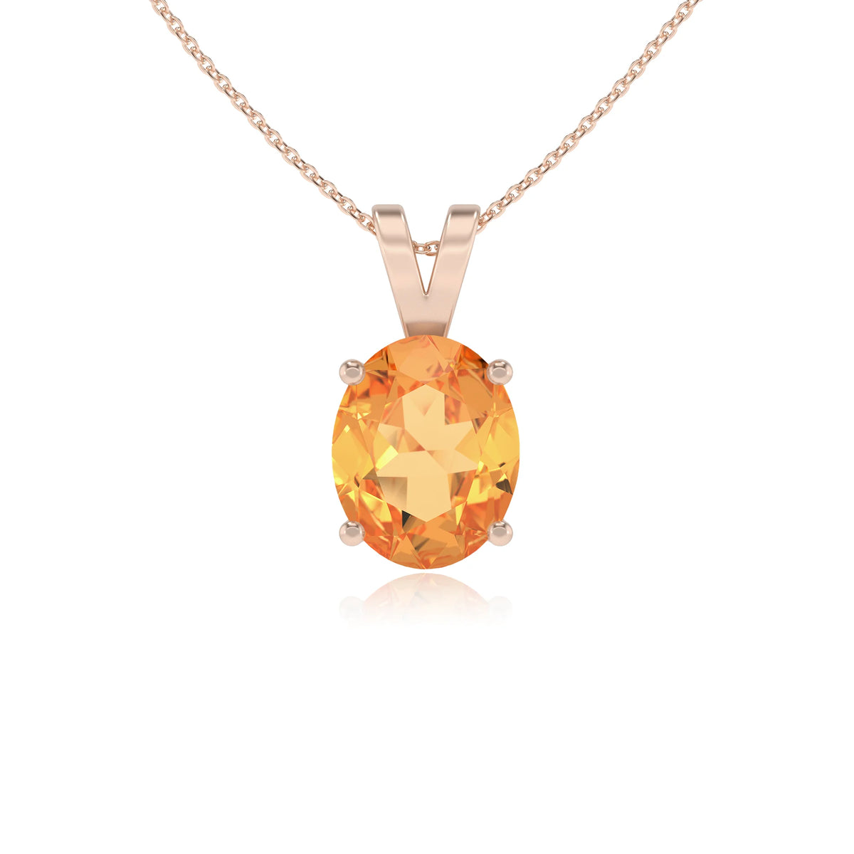 lab grown citrine oval solitaire v-bale necklaces in rose gold 