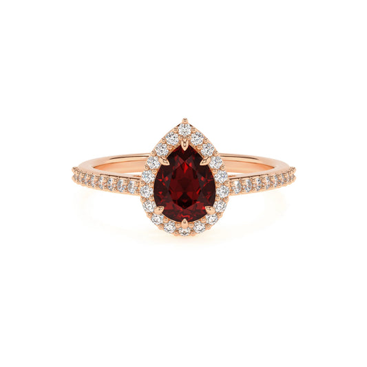 natural garnet pear solitaire rings in rose gold 
