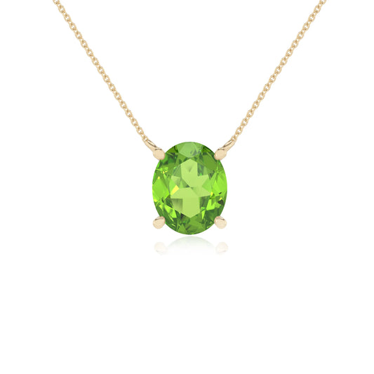 natural peridot oval solitaire necklaces in yellow gold 