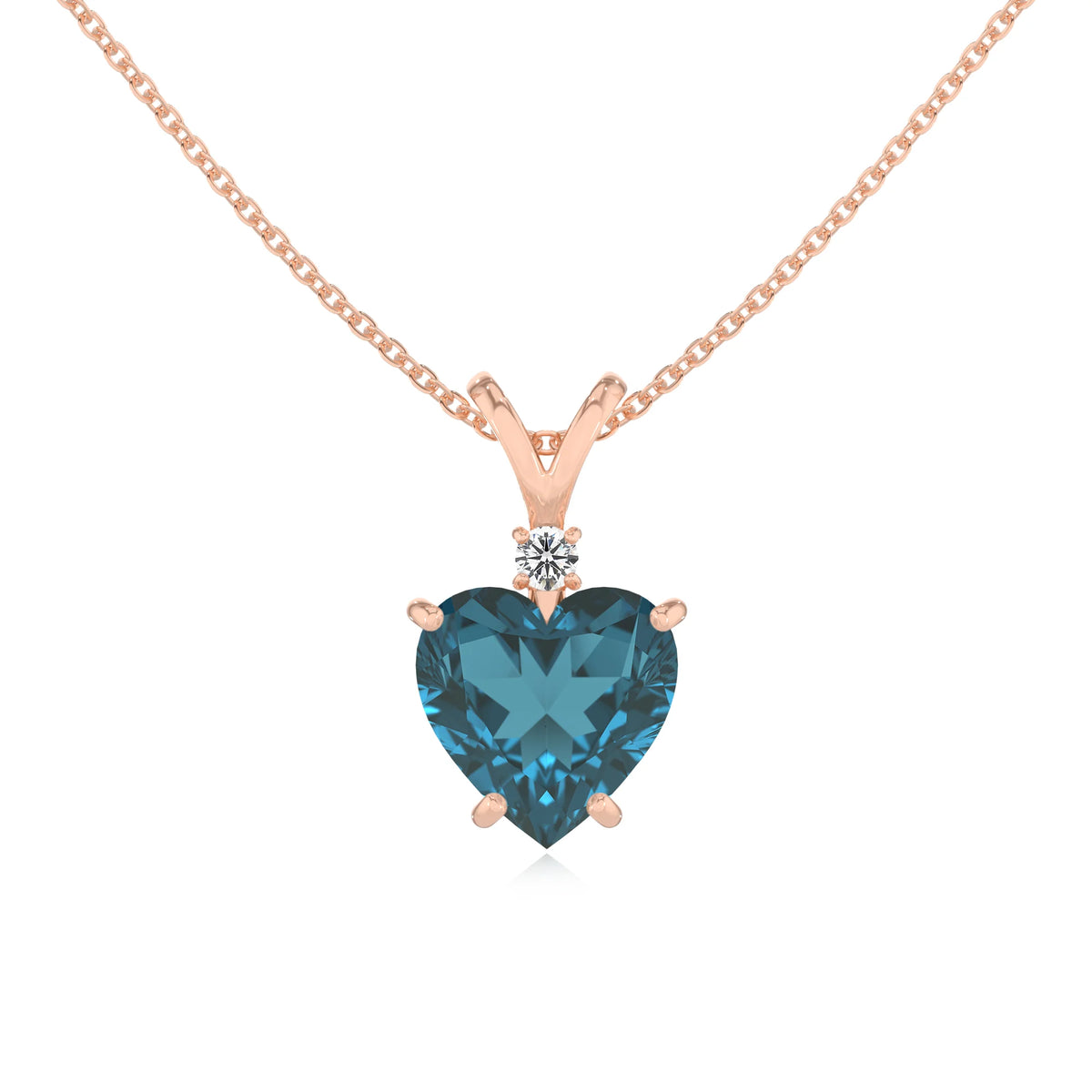 natural london-blue-topaz heart solitaire v-bale necklaces in rose gold 
