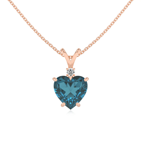 natural london-blue-topaz heart solitaire v-bale necklaces in rose gold 