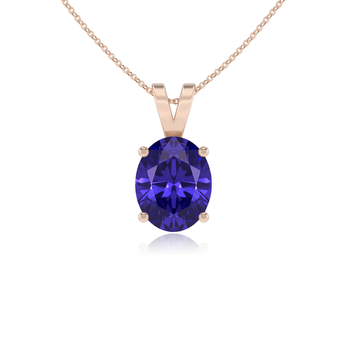lab grown tanzanite oval solitaire v-bale necklaces in rose gold 
