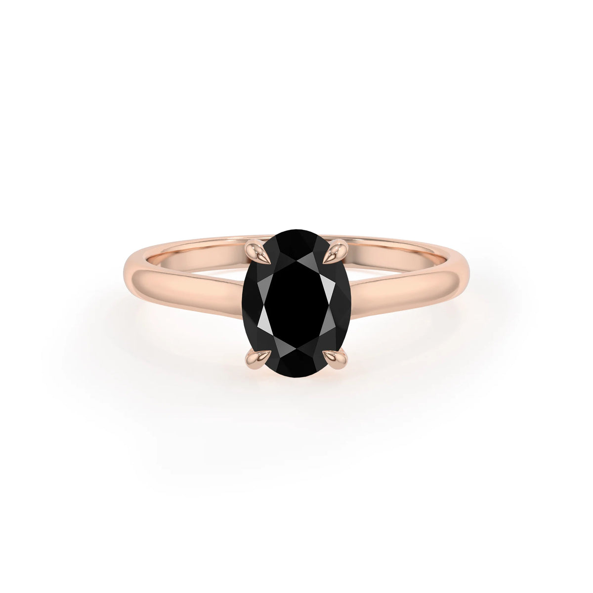 natural black-onyx oval solitaire rings in rose gold 