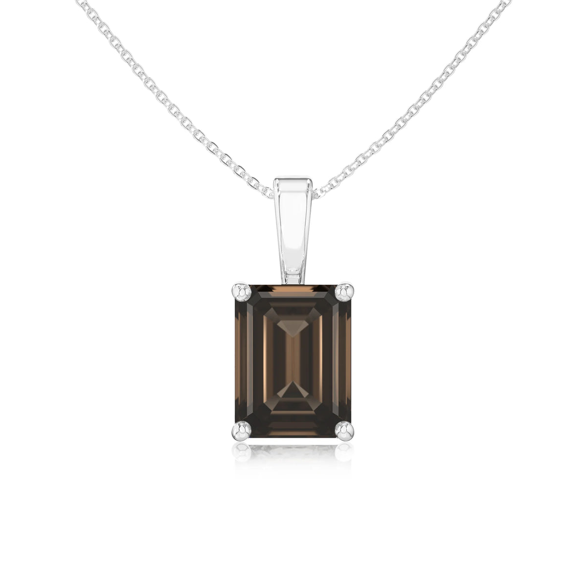 natural smoky-quartz emerald cut solitaire necklaces in platinum 