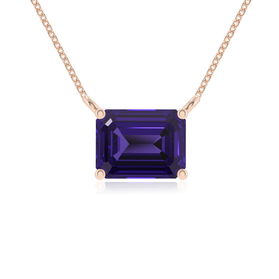lab grown tanzanite emerald cut solitaire necklaces in rose gold 