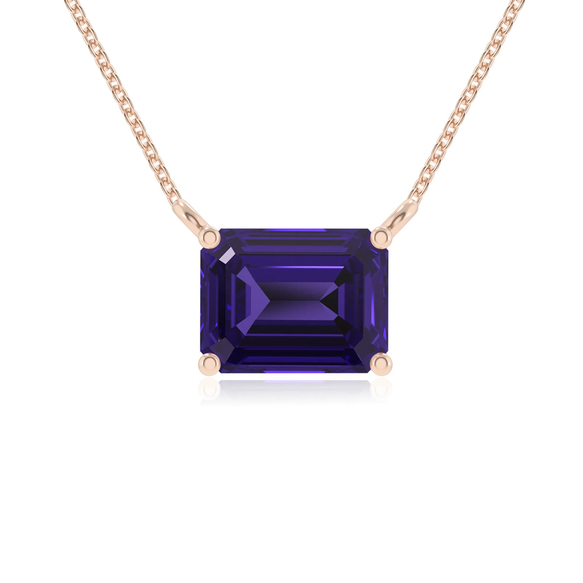 lab grown tanzanite emerald cut solitaire necklaces in rose gold 