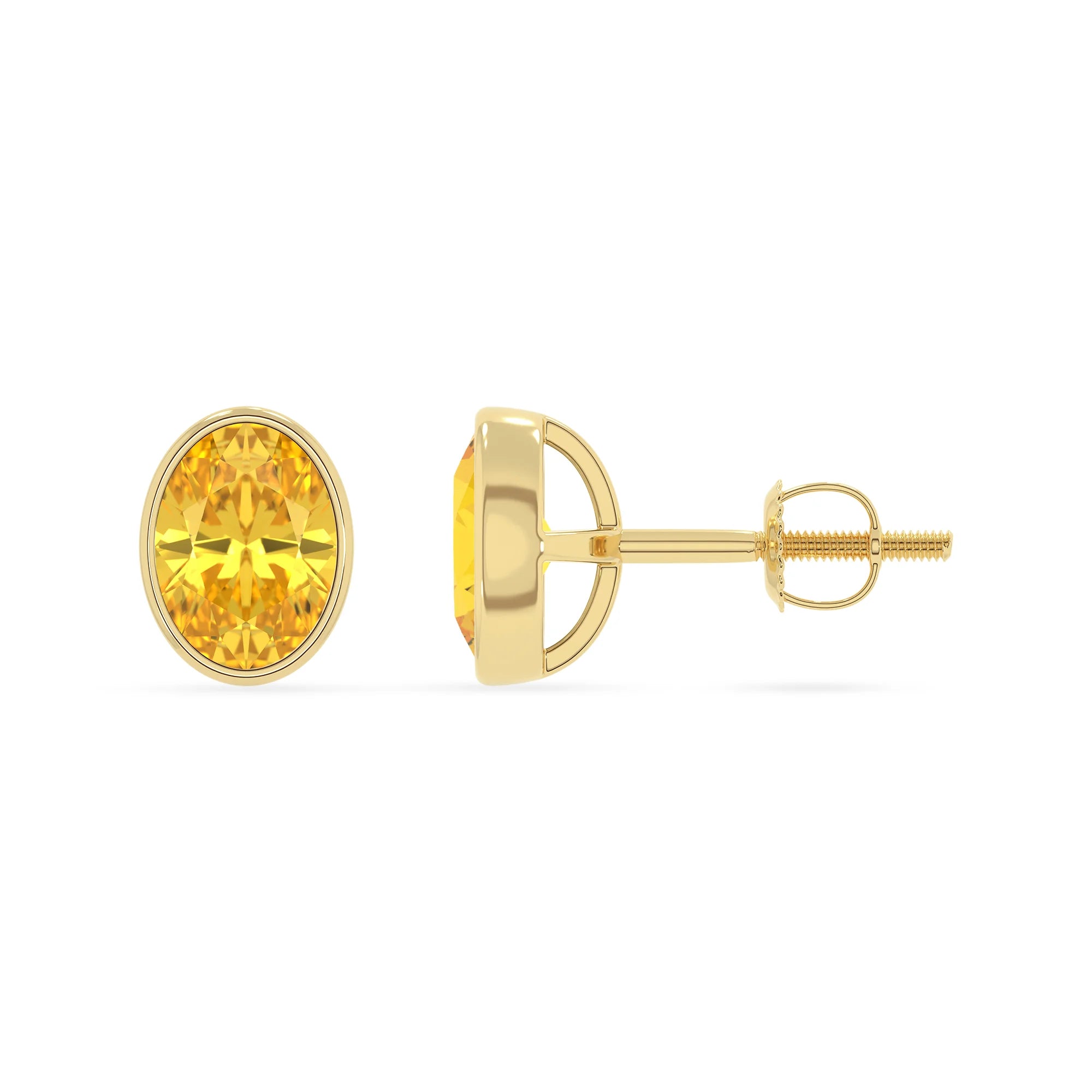 lab grown yellow sapphire oval stud earrings in yellow gold 