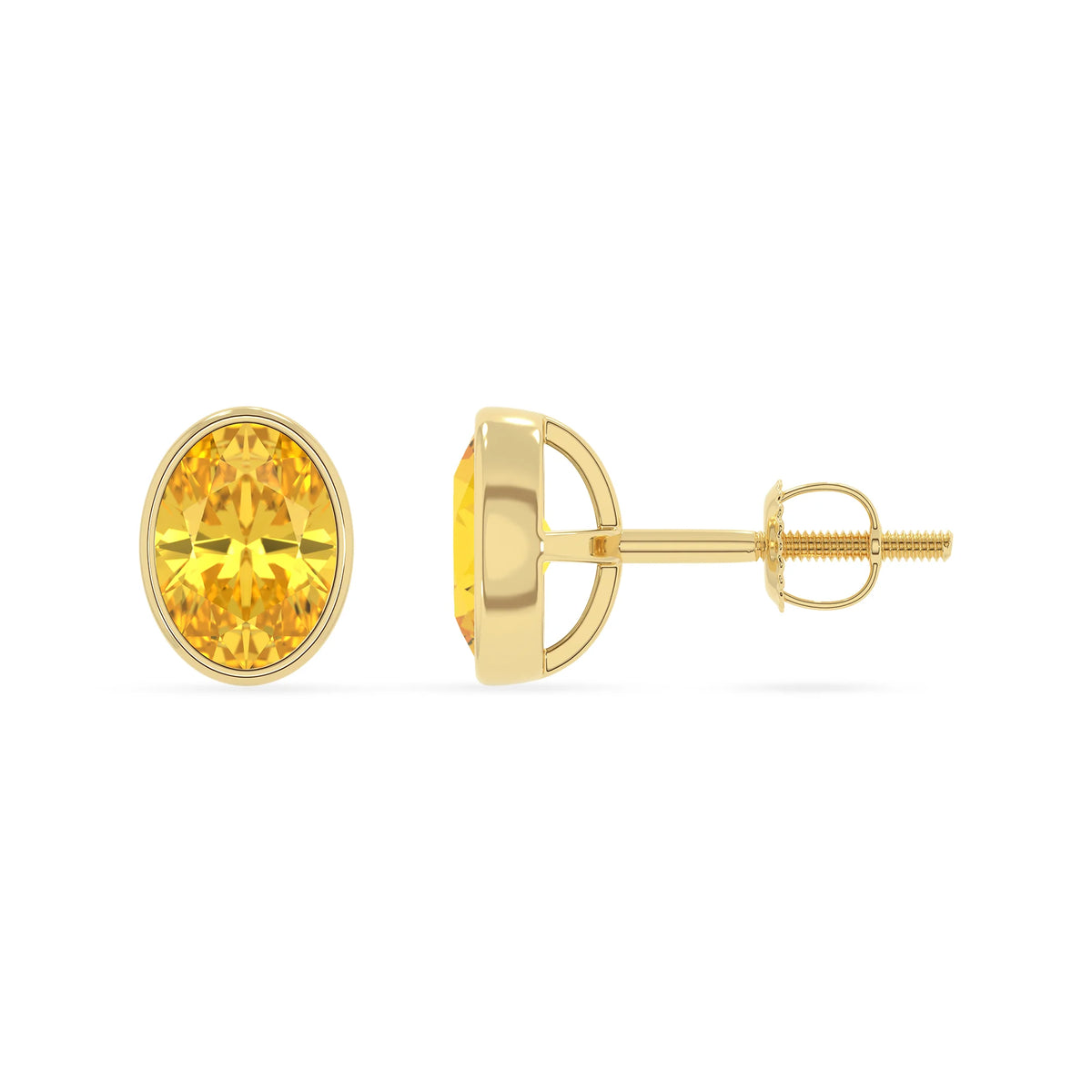 lab grown yellow sapphire oval stud earrings in yellow gold 