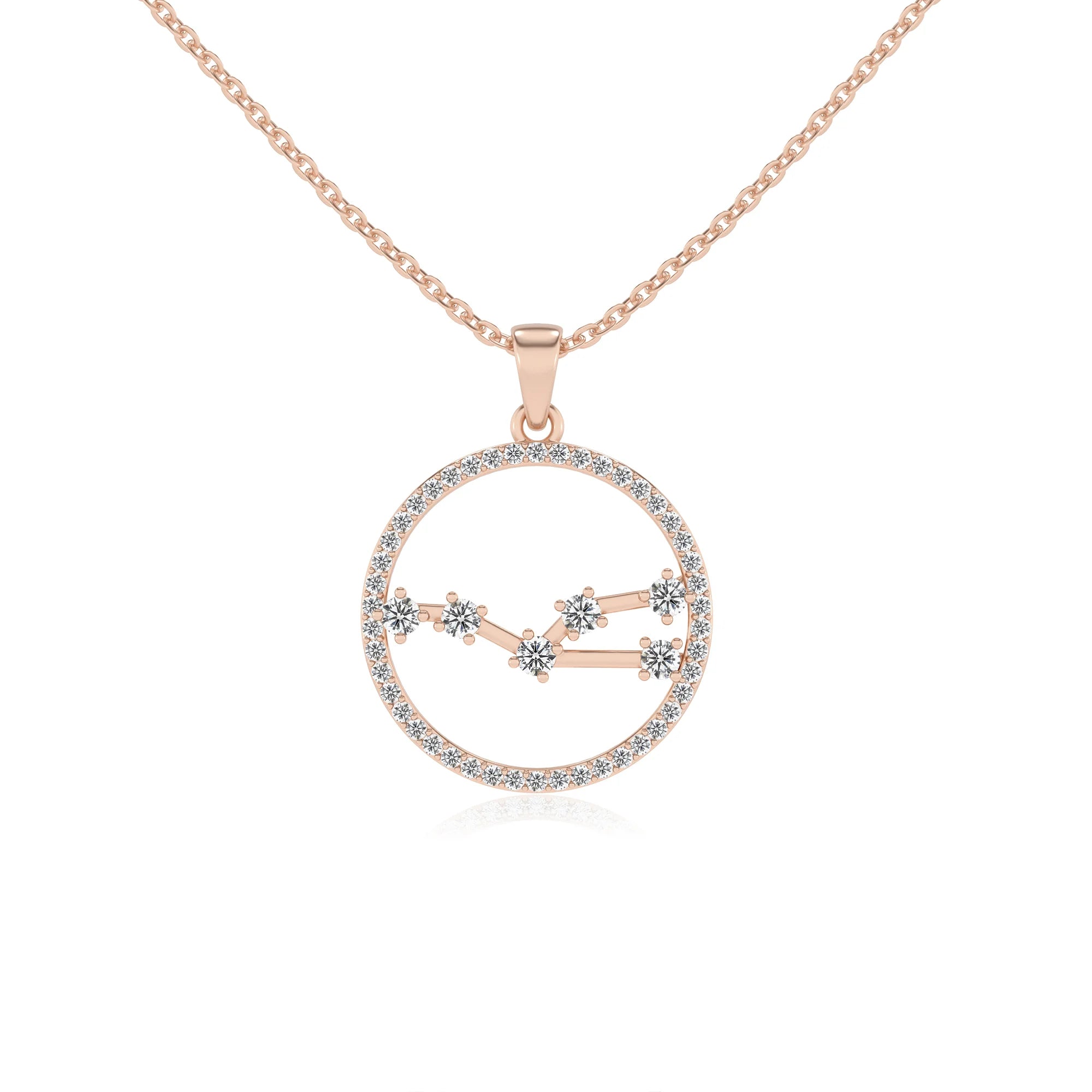 lab grown moissanite round necklaces in rose gold 