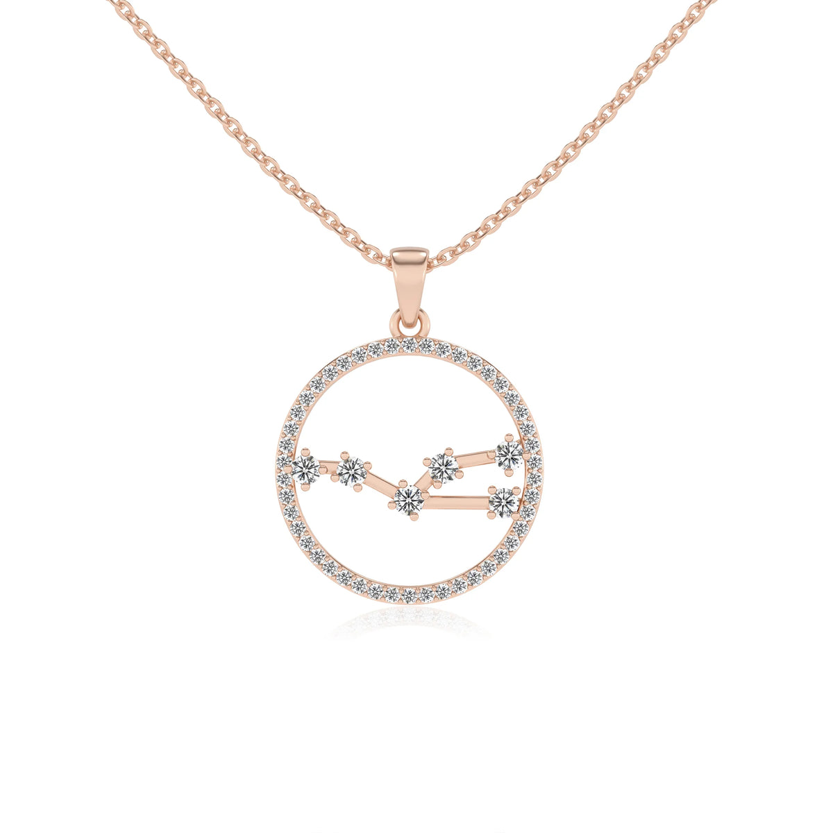 lab grown moissanite round necklaces in rose gold 