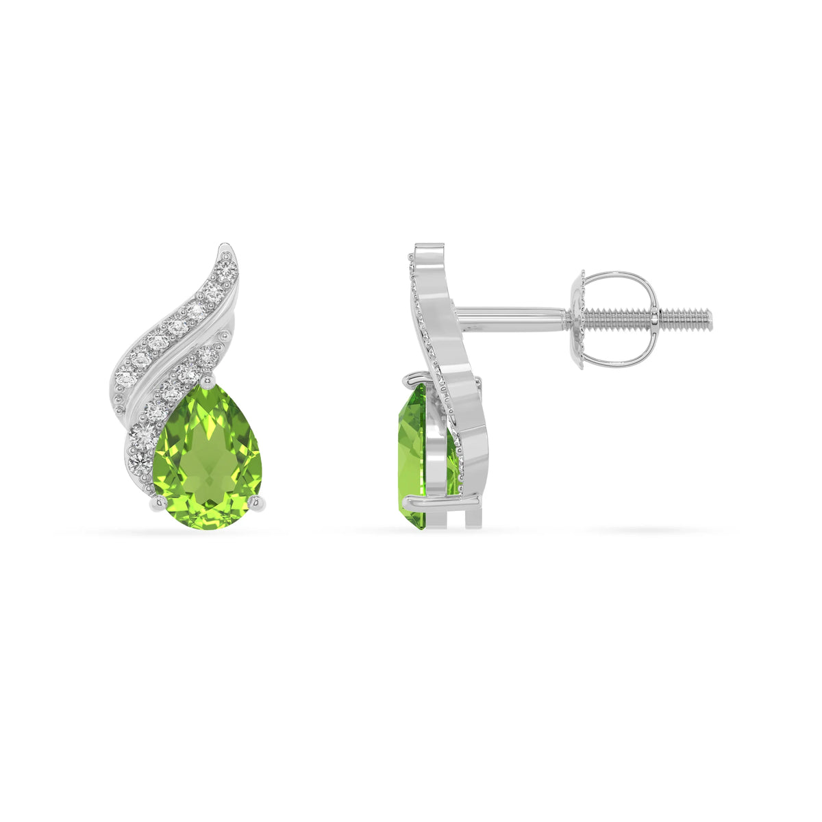 natural peridot pear stud earrings in sterling silver 