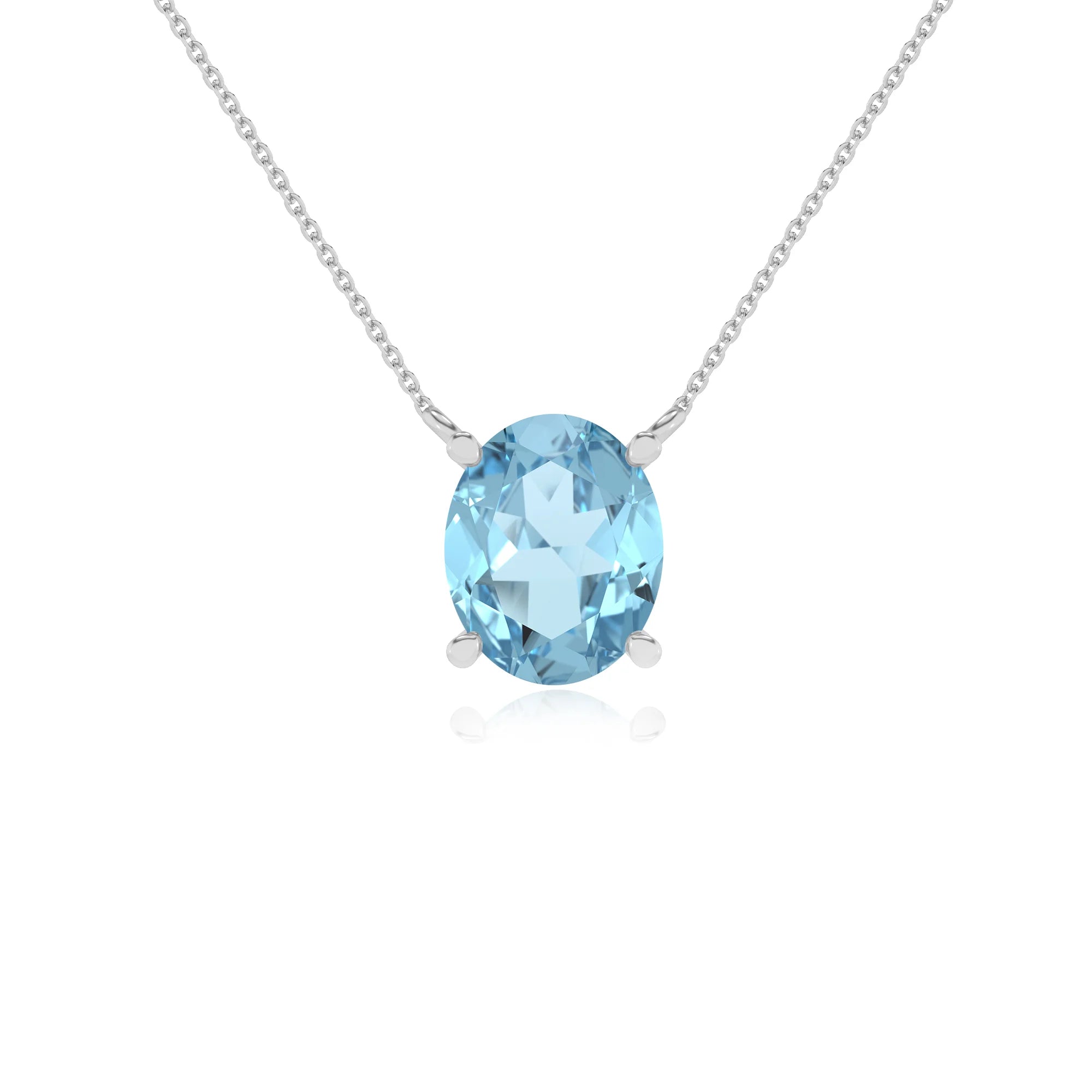 lab grown aquamarine oval solitaire necklaces in white gold 