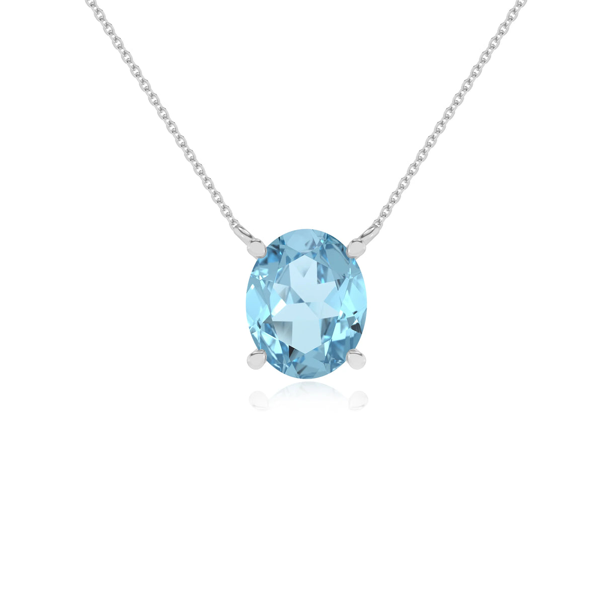 lab grown aquamarine oval solitaire necklaces in white gold 